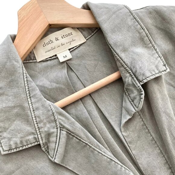 Anthropologie CLOTH & STONE Green Split Back Button Up High Low Shirt - Picture 8 of 12